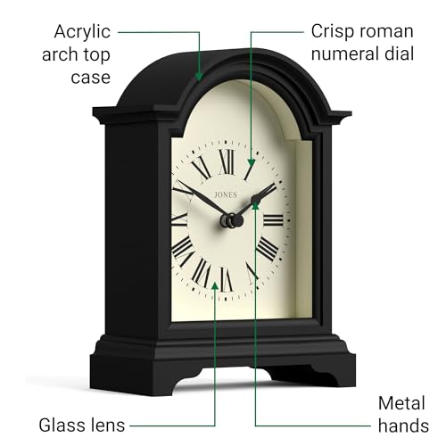 Small Arch Top Mantel Clock, Matte Black Carriage Clock for Desk or Shelf