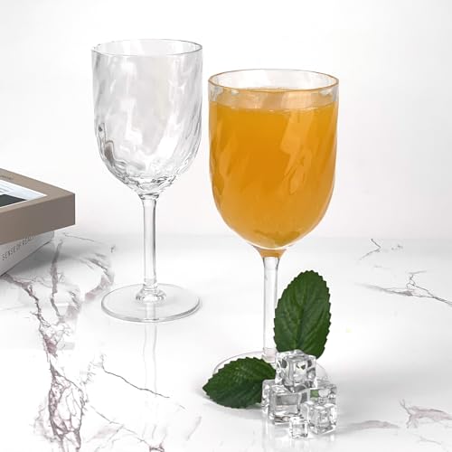 Set of 6 Unbreakable 12 oz Acrylic Wine Glasses, Stackable Plastic Tumblers