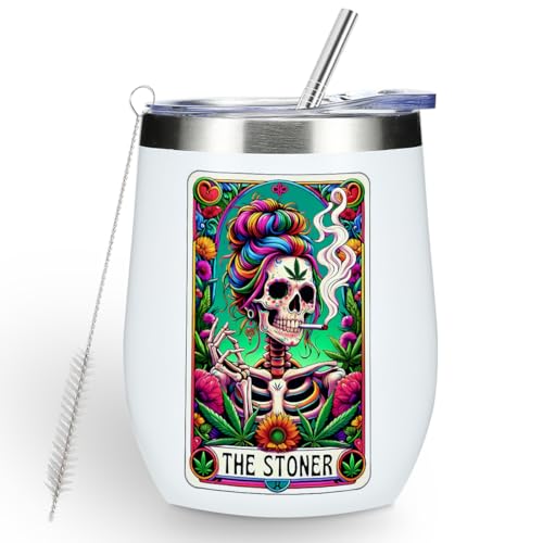 Funny Skeleton Tarot Card Wine Tumbler 12oz Skull Gothic Gift – Skull Card 1182 (Decohim)