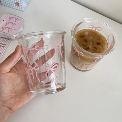 Pink Bow French Drinking Glasses 12 OZ Set - Cute, Elegant, Stackable Drinkware