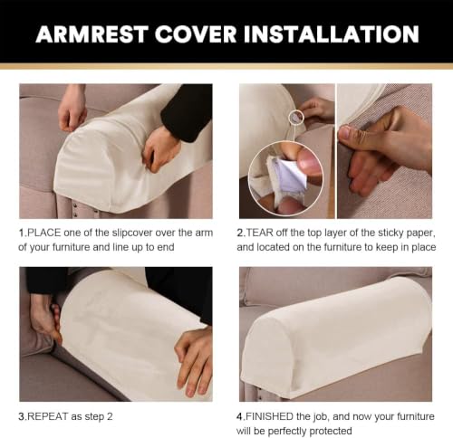 Thick Velvet Stretch Armrest Covers for Chairs and Sofas - 2 Pack, Ivory