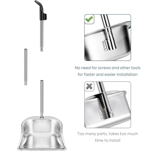 Heavy Duty Stainless Steel Upright Dustpan with 35-Inch Long Handle