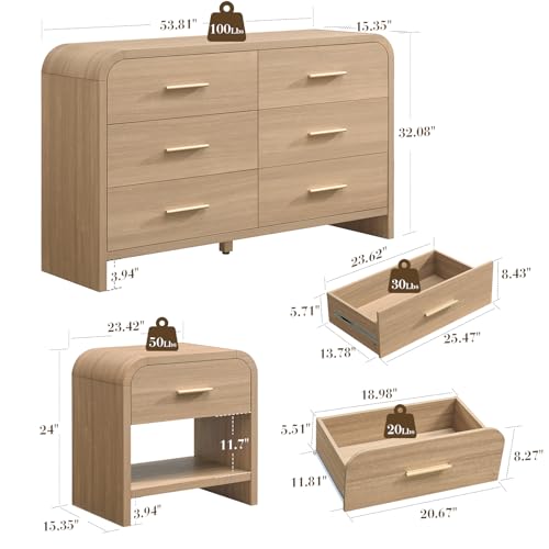3-Piece Modern Bedroom Furniture Set: 6-Drawer Dresser & 2 Nightstands