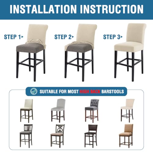 100% Waterproof Stretch Barstool Slipcovers Set of 4 - Ivory