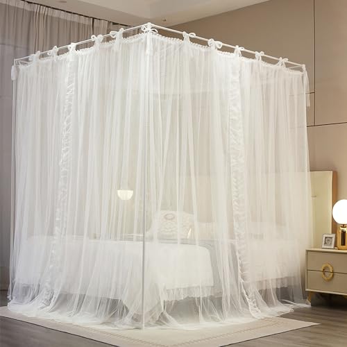 4-Corner Princess Bed Canopy Queen Size - Double Layer Netting Curtain