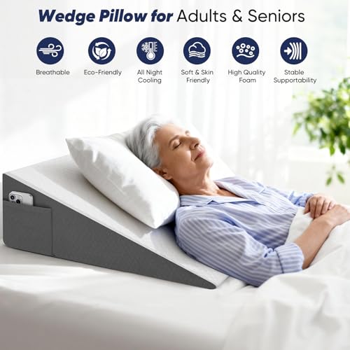 Bed Wedge Pillow for Sleeping - 8 Inch Incline Memory Foam