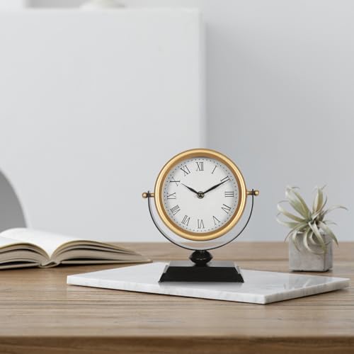 Vintage Gold Mantel Clock, Silent Non-Ticking Analog Desk Clock 8.3x9.1in
