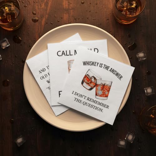 Gueevin 100 Pack Funny Whiskey Cocktail Napkins 5x5 Inch for Parties & Bars