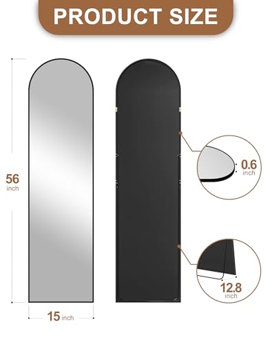 Arched Full Length Mirror with Stand - 56"x15" Black Floor Mirror
