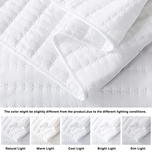 ROARINGWILD Queen White Quilted Quilt Set - 3 Piece All-Season Bedspread