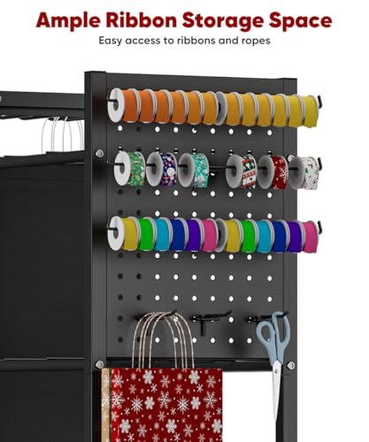 Rolling Wrapping Paper Storage Organizer Cart with Wheels and Bag Holder