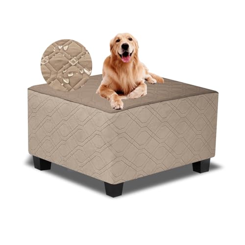 Waterproof Square Ottoman Cover - Medium, Light Brown Slipcover