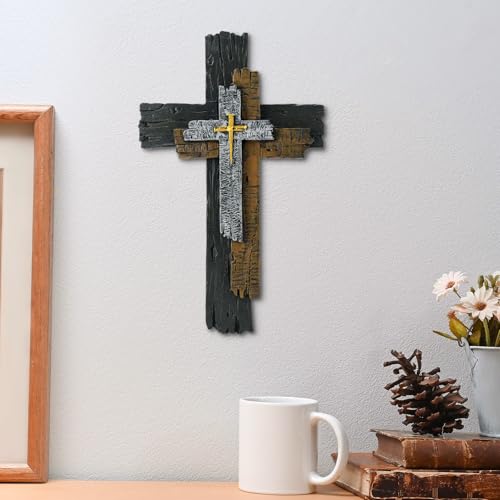 13-Inch Rustic Resin Wall Cross - Farmhouse Christian Home Decor