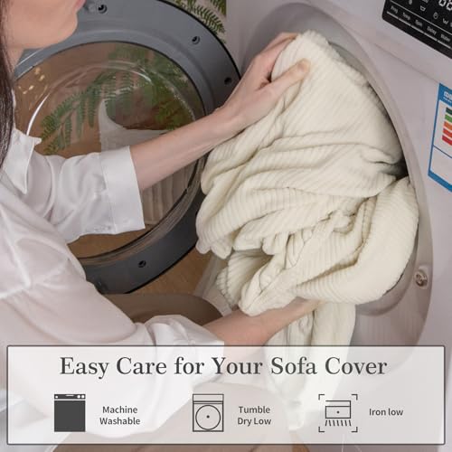 Stretch Couch Back Cushion Cover - Water-Resistant Sofa Slipcover, Ivory
