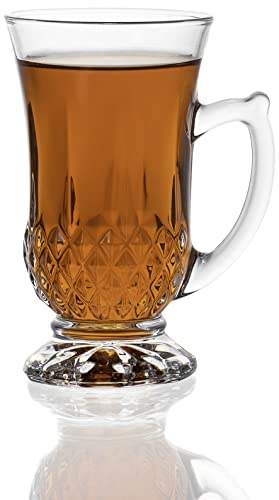 6-Pack Clear Turkish Glass Tea Cups 4.5 Oz Footed Handle Set