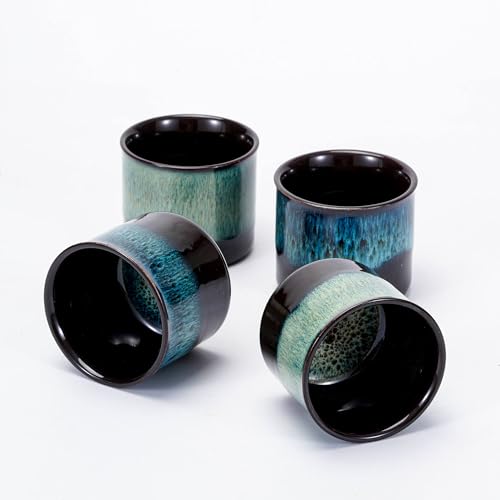 Ceramic Espresso Cups Set of 2 - 2.5oz Demitasse Shots - Full Magic Blue