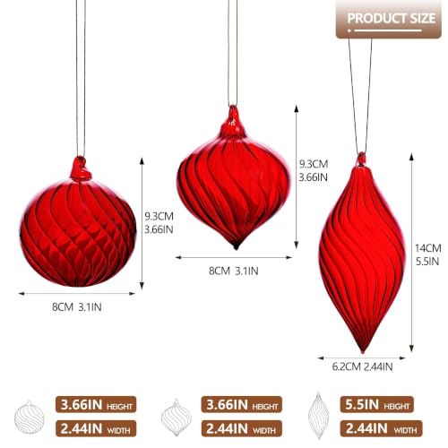 KRISININE 3-Pack Red Blown Glass Christmas Ornaments Hanging Decorations