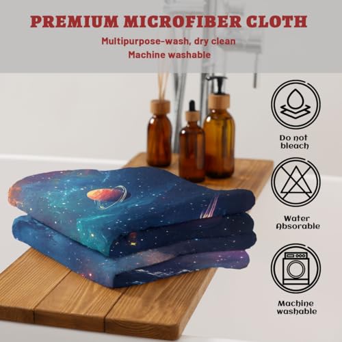 Space Hand Towels, 2-Piece Alien Galaxy Decorative Set for Bathroom Kitchen