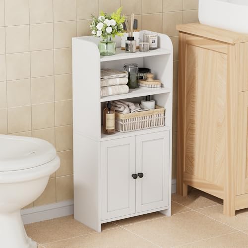 Small Bathroom Storage Cabinet, Slim Floor Cabinet with Door & Shelves