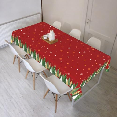 Aytipun 104x60 Inch Red Christmas Tablecloth with Tree Snowflake Design