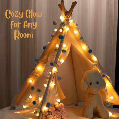 Nakolulu 2-Pack Blue 6.54ft Pom Pom Fairy Lights 20 LEDs Battery Operated