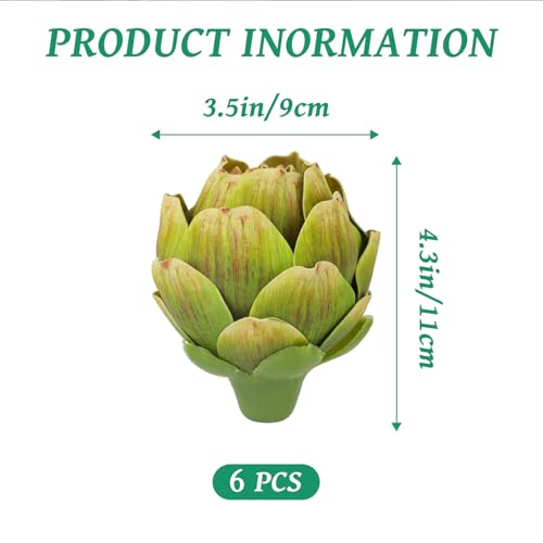 6Pcs Faux Artichokes - Lifelike Artificial Vegetables for Home Decor