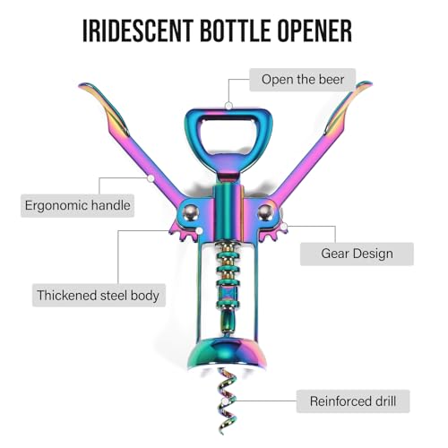 Iridescent Winged Corkscrew & Bottle Opener - Rainbow Wine Gift Accessory