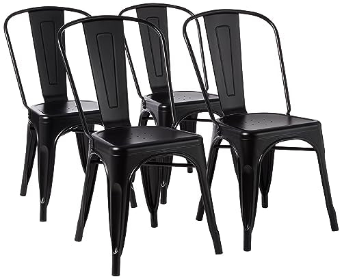 Stackable Metal Dining Chairs, Matte Black, Indoor & Outdoor, 4-Pack