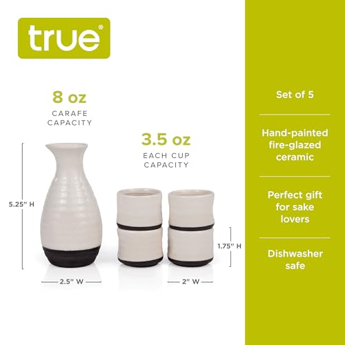 White True Fervor Ceramic Sake Set with 4 Cups & 8 oz Carafe – Traditional Japanese Drinkware