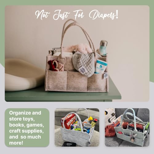 Parker Baby Felt Diaper Caddy Organizer - Oatmeal Portable Nursery Storage Bin