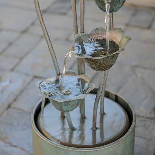 35-Inch Tall Metal Sculptural Multi-Tier Water Fountain for Indoor & Outdoor
