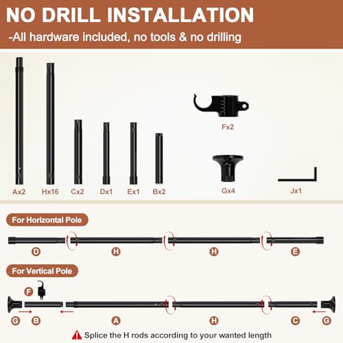 Adjustable Tension Room Divider Rod, No-Drilling Floor to Ceiling Partition