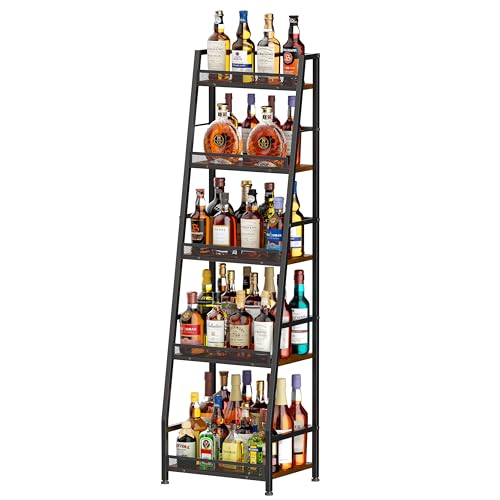 Hayexiha 5-Tier Trapezoid Liquor Cabinet Large Capacity Home Bar Stand