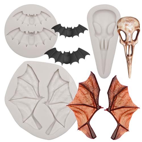 Caregene Grey Bat Silicone Fondant Molds Set of 3 – Halloween Skeleton Wing Molds