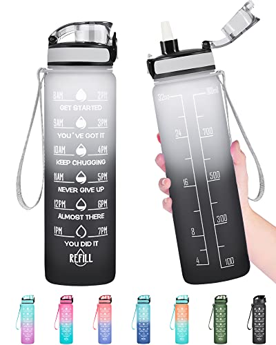 32 oz Motivational Water Bottle with Time Marker and Straw