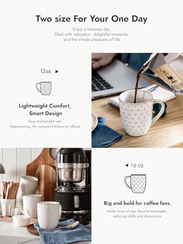 LE TAUCI 16oz Ceramic Coffee Mug Set - Embossed Arctic White, Multi-purpose Drinkware
