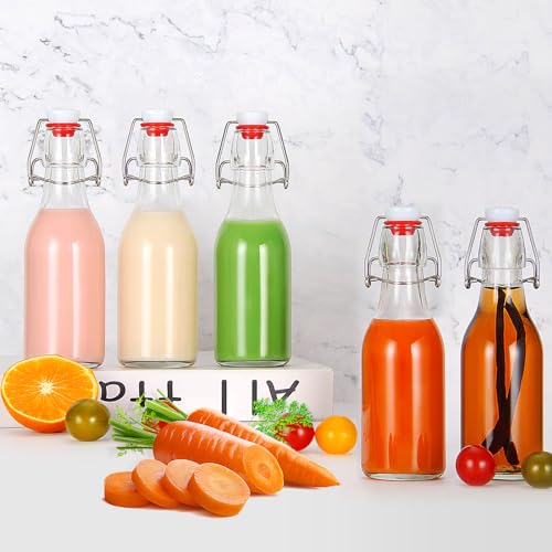 8 oz Clear Swing Top Glass Bottles with Airtight Lids, 9 Pack