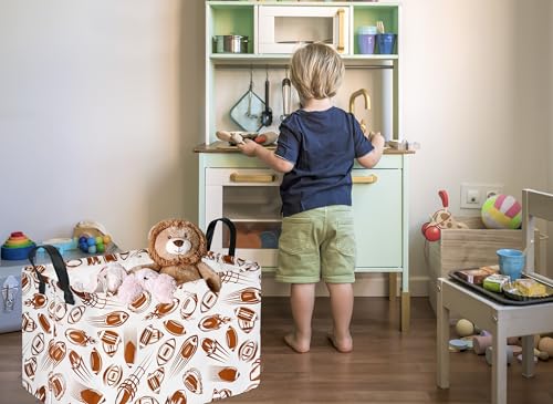 Football Print Collapsible Storage Basket - 15-inch Kids Toy Organizer Bin