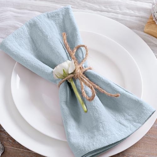 Reusable Cotton Linen Dinner Napkins 17x17 Inch, Set of 8