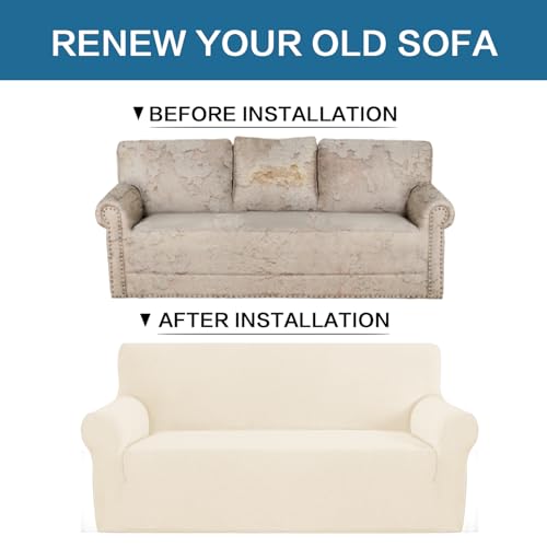 Stretch Loveseat Couch Cover, Elastic Slipcover for 58-70" Sofa, Cream