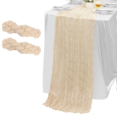 2 Pack Light Khaki Cheesecloth Table Runner 10FT Boho Gauze Fabric
