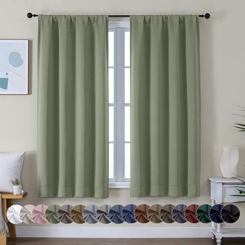 Sage Green Blackout Curtains 63 Inch - Thermal Insulated Drapes (2 Panel Set)