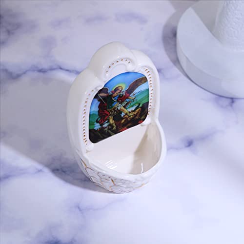 Porcelain Saint Michael Holy Water Font for Wall Hanging or Desk Decor