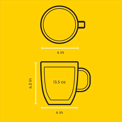 JoyJolt Savor Double Wall Insulated Glass Coffee Cups - Set of 2, 13.5oz, Clear - Coffee Mug Variation
