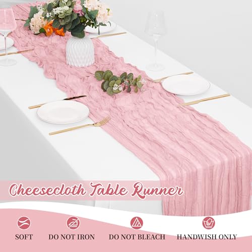 8 Pack Light Pink Cheesecloth Table Runners, 20x120 Inch Gauze Table Decor