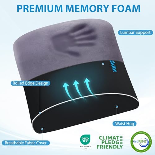 Ergonomic Lumbar Support Pillow for Office & Gaming Chairs - Memory Foam, Adjustable Straps, Machine Washable