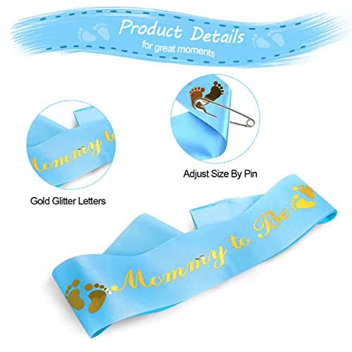 Blue Mommy to Be Sash and Daddy to Be Badge Set for Baby Shower