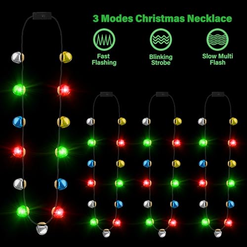 EOBOH 24Pcs Light Up Christmas Necklace Bell Party Supplies – 26 LED Bulbs