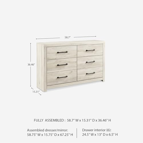 6-Drawer Farmhouse Dresser in White Wood, 59-Inch Bedroom Storage