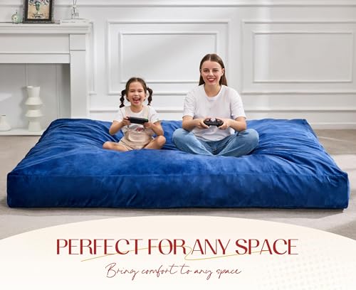3-in-1 Queen Size Convertible Bean Bag Chair and Floor Bed - Blue Velvet
